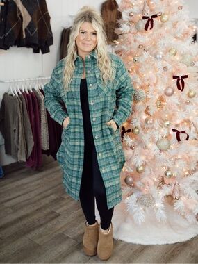 🌲NWT Akair “Ford Flannel Coat w/Pockets🤗” Plaid: Camel🐪Denim👖Greens💚White🤍 Small